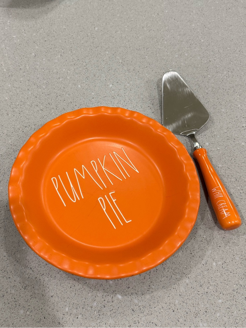 Rae Dunn Orange "Pumpkin Pie" Ceramic Serving Dish with Matching Pie Server
